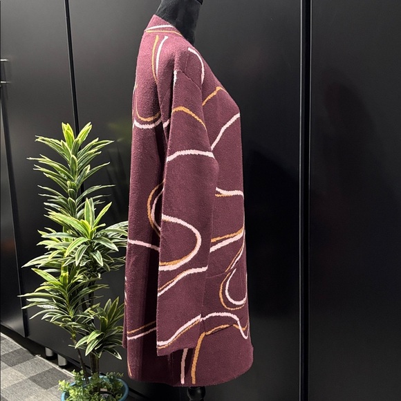 Nine West Knit Open Front Long Line Cardigan,2 pockets, Geometric swirl print - Picture 6 of 10